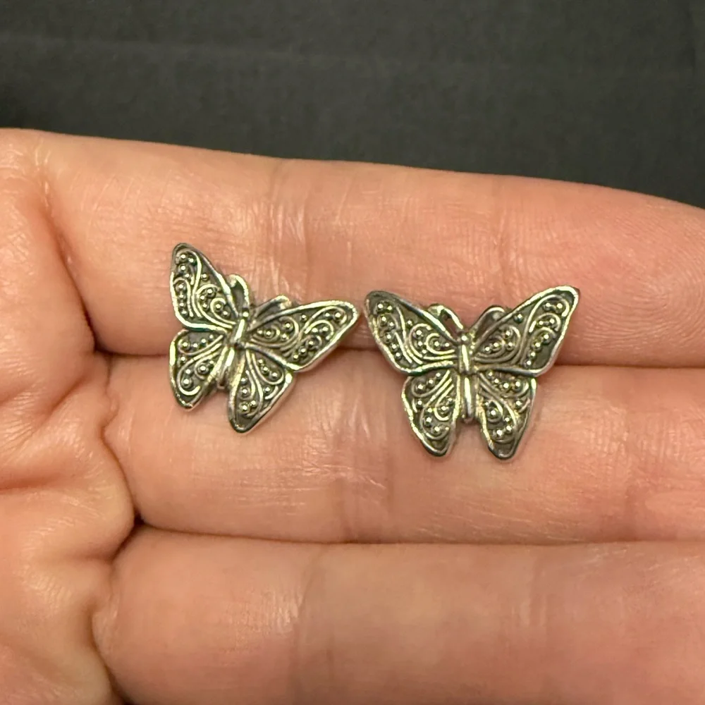 Lois Hill Sterling Silver Butterfly Stud Post Earrings Paisley Scroll - Picture 2 of 7